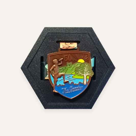 The Medal Tile from the set: a race medal and its ribbon in a Navy frame